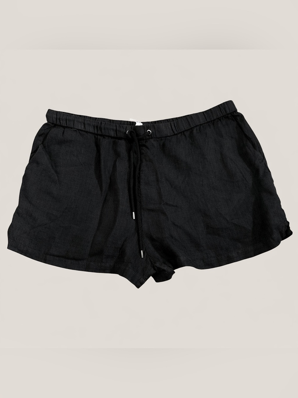 James Perse 100% Linen Shorts Black Elastic Waist • Brand Size 4 = XL
